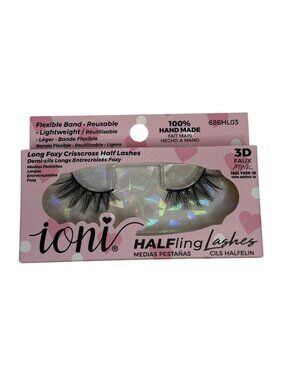Ioni Long Foxy Crisscross Half Lashes 3D Faux Mink Wispy Clear Band